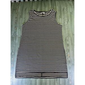 Athleta SMALL Black White Striped High Low Tunic Tank Top Shirt High Split Sides